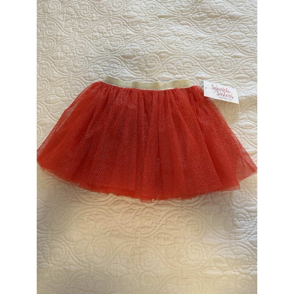 Sparkle Sisters Couture Red  Gold Sparkle Tulle 2-4 TutuSkirt Gold Waistband